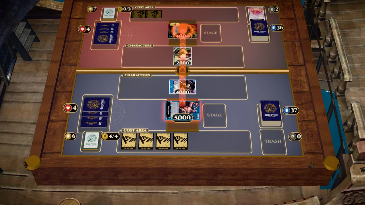 The Leader attacks for the dig: trash a card, draw two.
